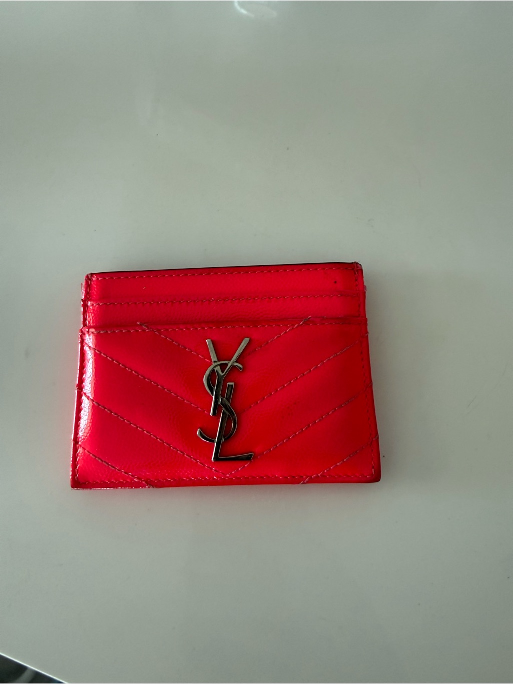 Saint Laurent Bright Pink Quilted Card Case With Ysl Monogram